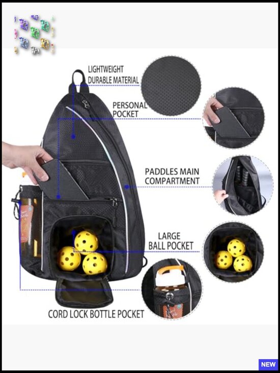 Sling Backpack for Pickleball Paddles - Travel Sports Bag with Multiple Pockets